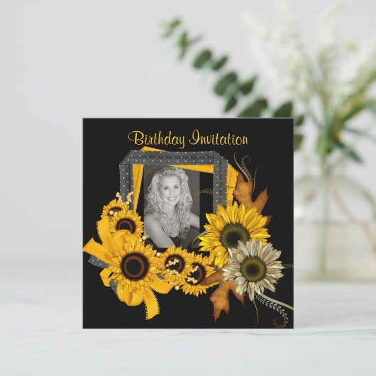 Uitnodiging Foto Zonnebloem Geel Bloed Lijst toevo (Staand voorkant)