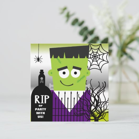 Uitnodiging Frankenstein Halloween Party (Staand voorkant)