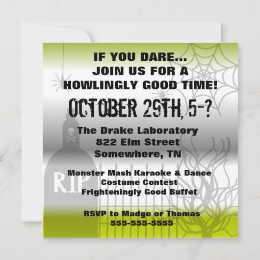 Uitnodiging Frankenstein Halloween Party (Achterkant)