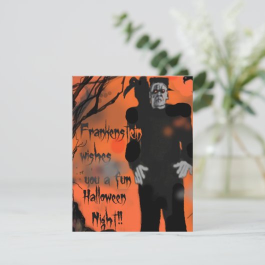 Uitnodiging Frankenstein Halloween Party (Staand voorkant)