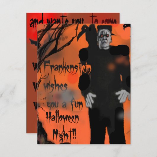Uitnodiging Frankenstein Halloween Party (Voorkant / Achterkant)