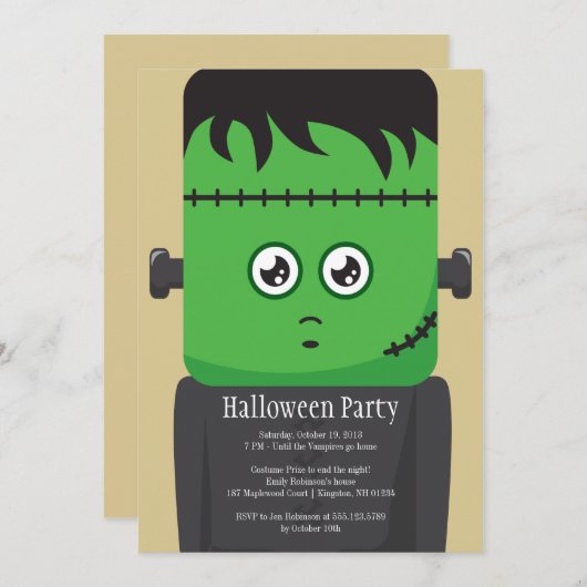 Uitnodiging Frankenstein Halloween Party (Voorkant / Achterkant)