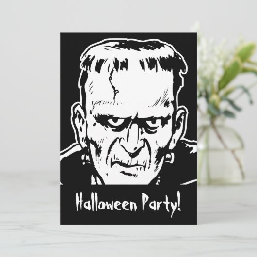 Uitnodiging Frankenstein Halloween Party (Staand voorkant)
