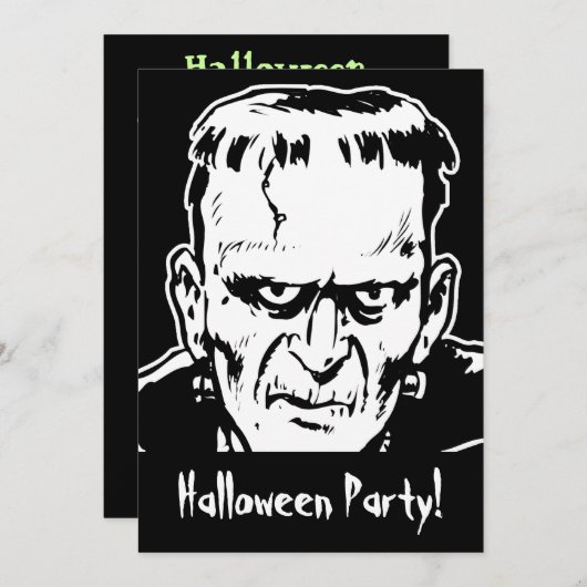 Uitnodiging Frankenstein Halloween Party (Voorkant / Achterkant)