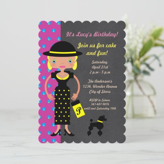 Uitnodiging Franse Chic Girl Birthday Party (Staand voorkant)