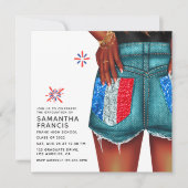 Uitnodiging Franse Denim Girl Graduation Party (Voorkant)