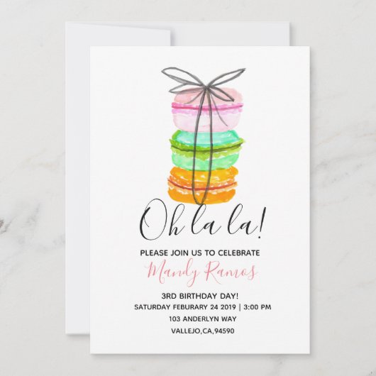 Uitnodiging Franse macaron-verjaardagsfeestdag (Voorkant)