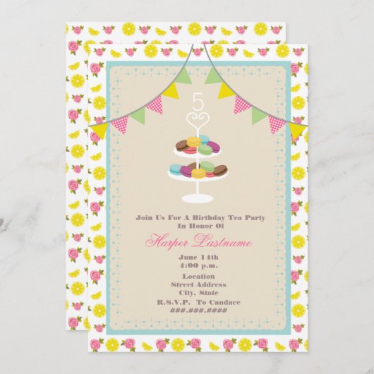 Uitnodiging Franse Macarons Birthday (Voorkant / Achterkant)