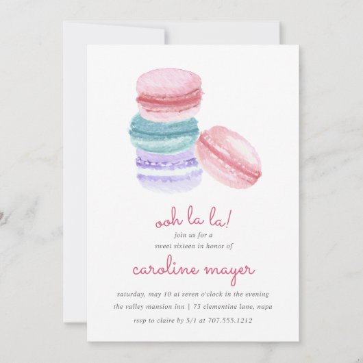 Uitnodiging Franse Macarons Sweet Sixteen (Voorkant)