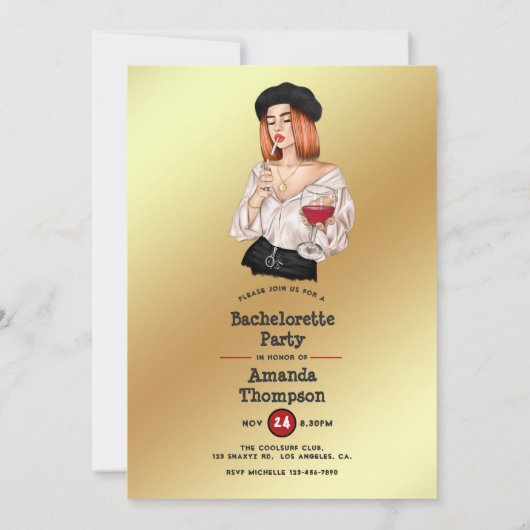 Uitnodiging Franse Wine Woman Bachelorette (Achterkant)