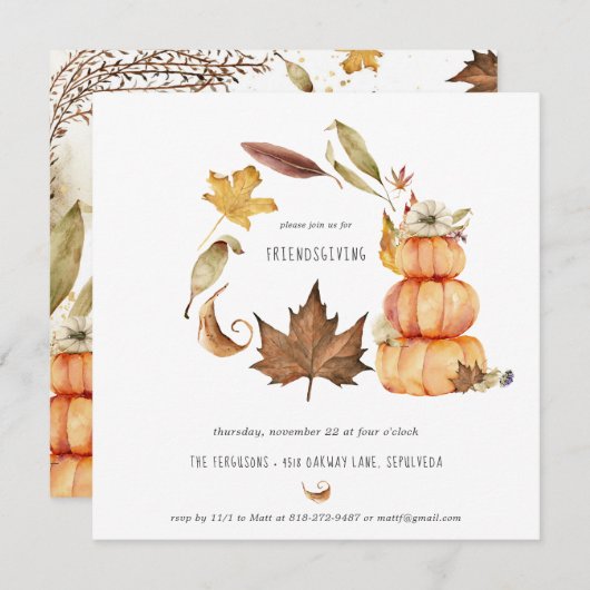 Uitnodiging Friendsgiving Thanksgiving Feest (Voorkant / Achterkant)