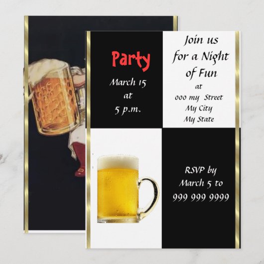 Uitnodiging Fun Beer Party (Voorkant / Achterkant)