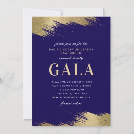Uitnodiging galabal blauwe gouden formele gebeurte (Voorkant)