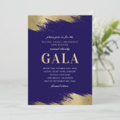 Uitnodiging galabal blauwe gouden formele gebeurte (Staand voorkant)