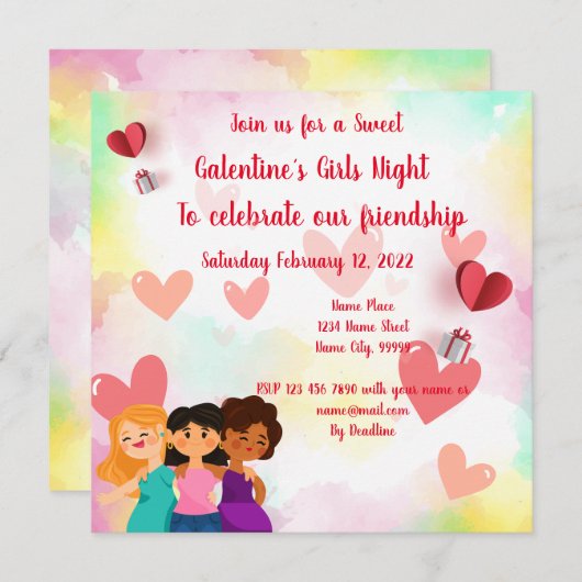 Uitnodiging Galentine´s Meidenavond (Voorkant / Achterkant)