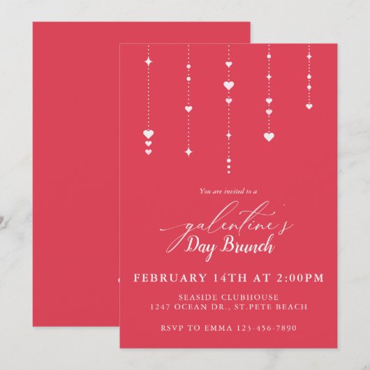 Uitnodiging Galentine's Day Party Brunch (Voorkant / Achterkant)