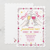 Uitnodiging Galentines Day Toasting Hart Frame (Voorkant / Achterkant)