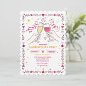 Uitnodiging Galentines Day Toasting Hart Frame (Staand voorkant)