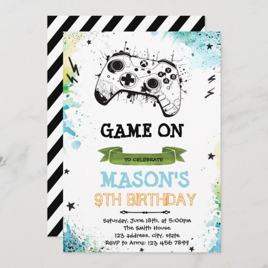 Uitnodiging game boy thema (Voorkant / Achterkant)