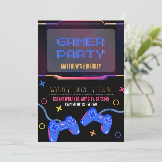 Uitnodiging - Gamer Feest - Pas Naam Leeftijd aan (Staand voorkant)