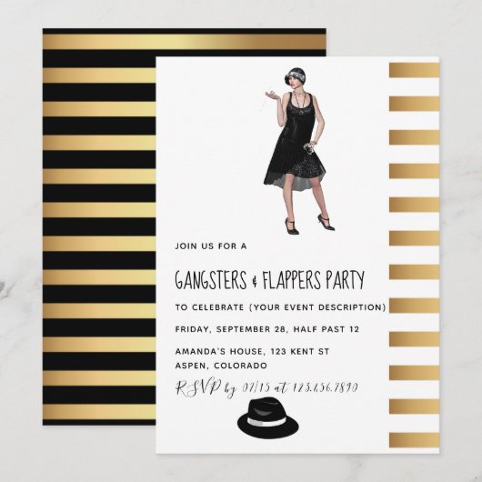 Uitnodiging Gangsters en Flappers Feest (Voorkant / Achterkant)