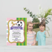 Uitnodiging gedeelde feest eenhoorn en voetbal (Staand voorkant)