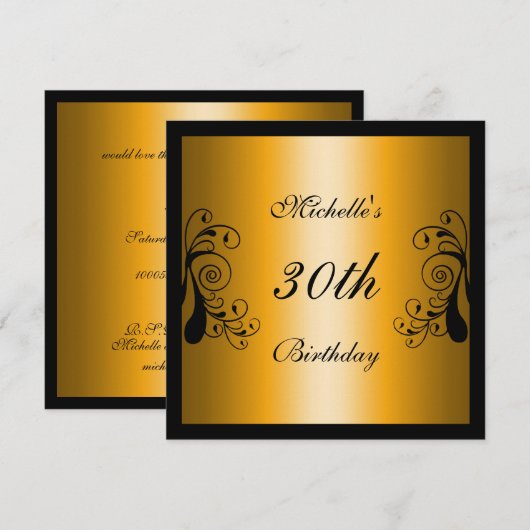 Uitnodiging Geel & Zwart Bloemen (Voorkant / Achterkant)