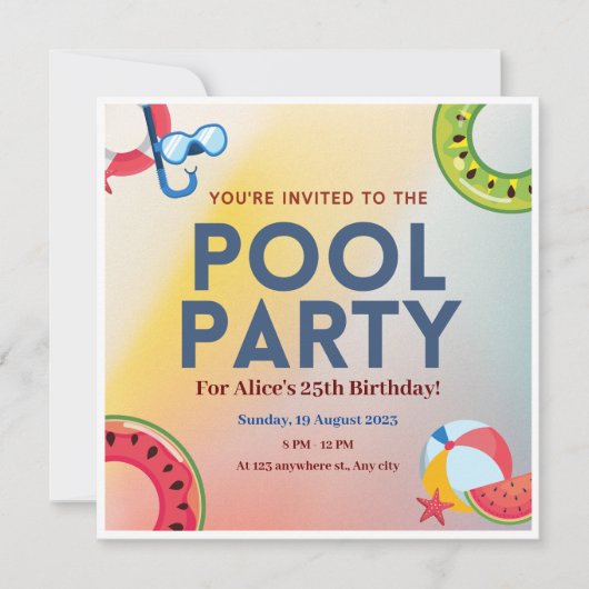 Uitnodiging Gele blauwe gradiëntgroep (Voorkant)