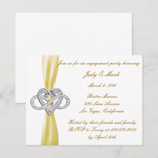 Uitnodiging Gele Infinity Heart Engagement Party (Voorkant / Achterkant)