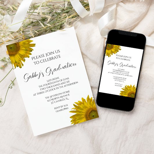 Uitnodiging Gele Zonnebloemen GraduPartij