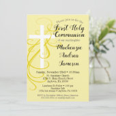 Uitnodiging Gele Zwirl Eerste Heilige Communie (Staand voorkant)