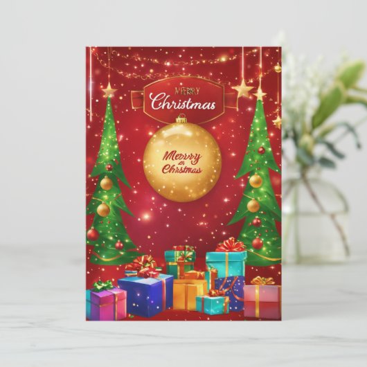 Uitnodiging gelukkige verjaardag vrolijke kerstkaa (Staand voorkant)