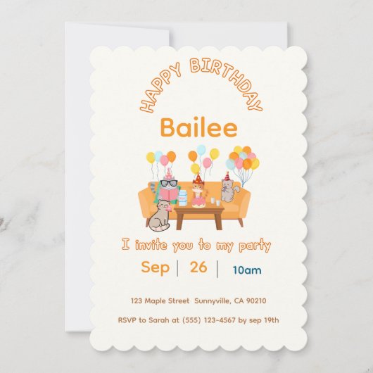 Uitnodiging gelukkige verjaardagskatten (Voorkant)