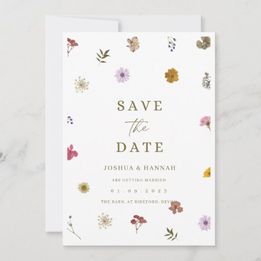 Uitnodiging geperste bloem save the date (Voorkant)