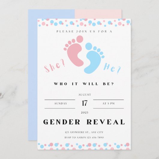 Uitnodiging geslacht onthulling, jongen of meisje, (Voorkant / Achterkant)