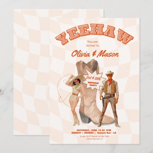 Uitnodiging gezamenlijk feest western cowboylaars (Voorkant / Achterkant)