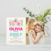 Uitnodiging gezamenlijke tweeling verjaardagsfeest (Staand voorkant)