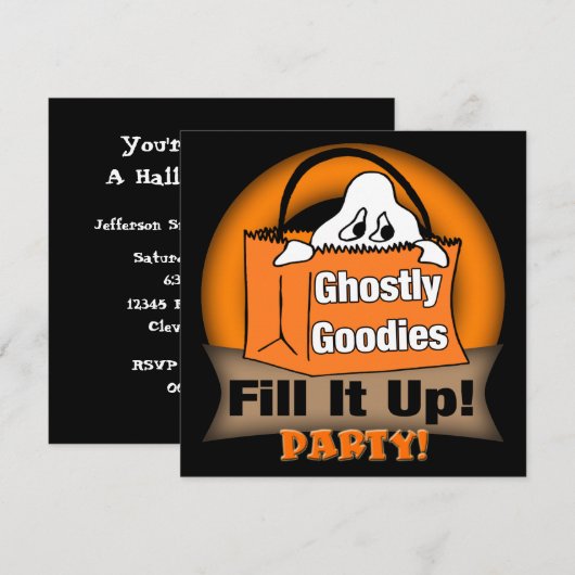 Uitnodiging Ghost Halloween Party (Voorkant / Achterkant)