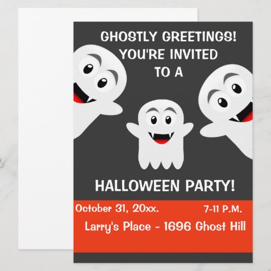 Uitnodiging Ghost Halloween Party (Voorkant / Achterkant)