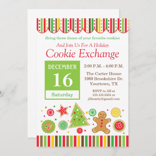 Uitnodiging Gingerbread Holiday Cookie Exchange (Voorkant / Achterkant)