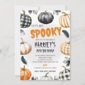 Uitnodiging Gingham Pompoenen Halloween Verjaardag (Voorkant)