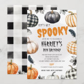 Uitnodiging Gingham Pompoenen Halloween Verjaardag (Voorkant / Achterkant)