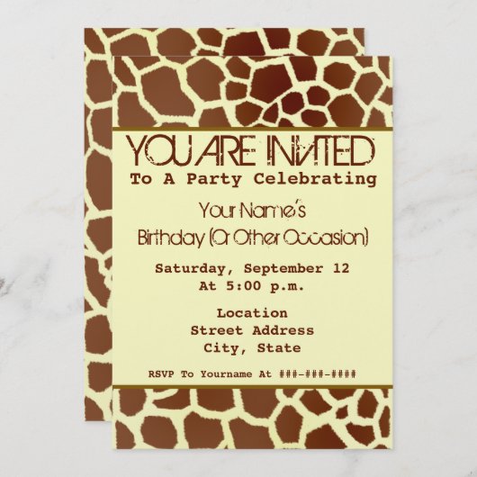 Uitnodiging Giraffe-drukkerij (Voorkant / Achterkant)