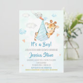 Uitnodiging Giraffe voor baby shower in winkel (Staand voorkant)