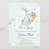 Uitnodiging Giraffe voor baby shower in winkel (Voorkant / Achterkant)