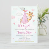 Uitnodiging Giraffe voor baby shower in winkel (Staand voorkant)