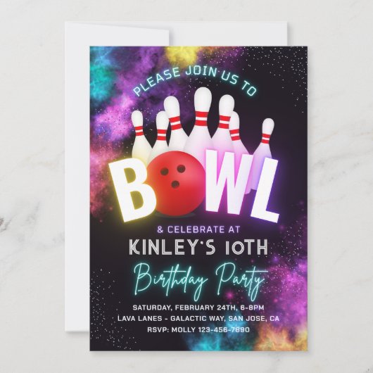 Uitnodiging Girl Bowling Party | Bowling Invitatio (Voorkant)