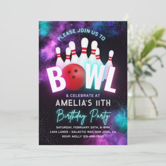 Uitnodiging Girl Bowling Party | Bowling Invitatio (Staand voorkant)