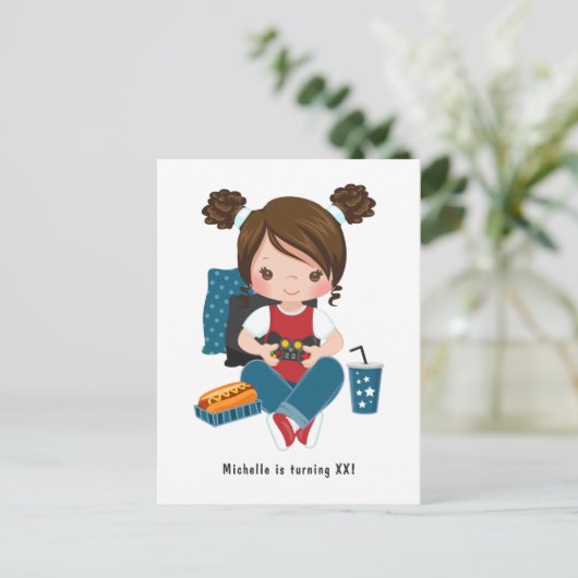 Uitnodiging Girl Game Night Video Game Party (Staand voorkant)