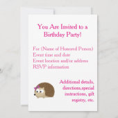 Uitnodiging Girl Hedégel Party (Achterkant)